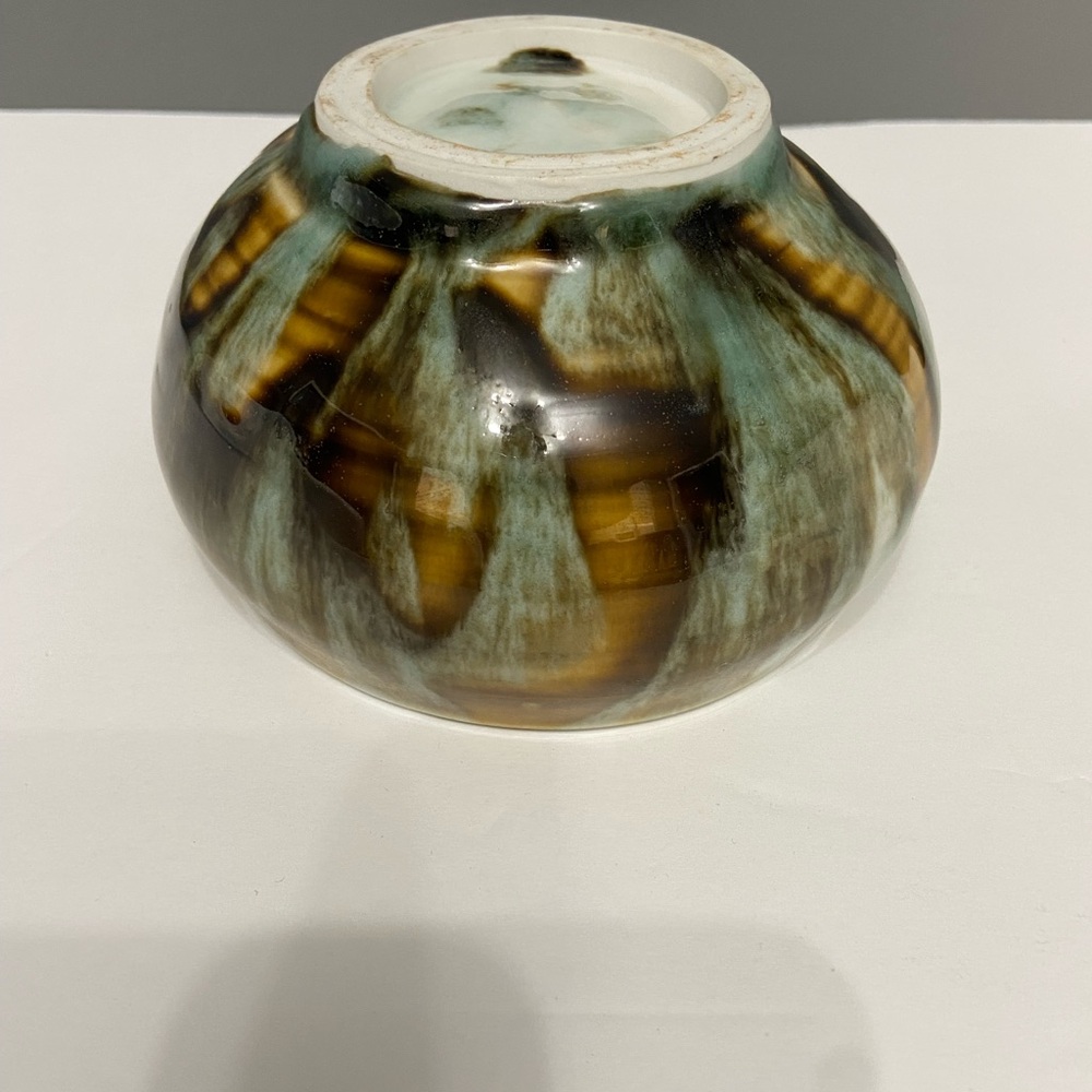 Vintage MCM HULL POTTERY 1950-60s Hand Thrown Drip Glaze Green Brown Stoneware - Picture 9 of 14